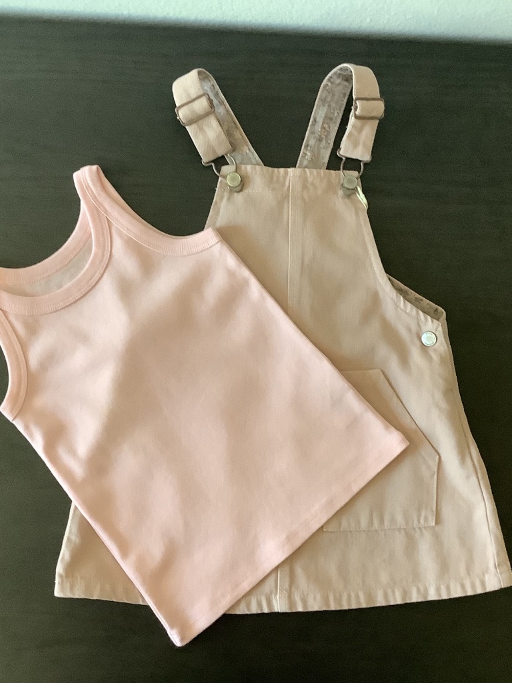 Zara Toddler Girl 2 Piece Overall Denim Dress Pink 2/3 & Gymboree Tank Top 2T